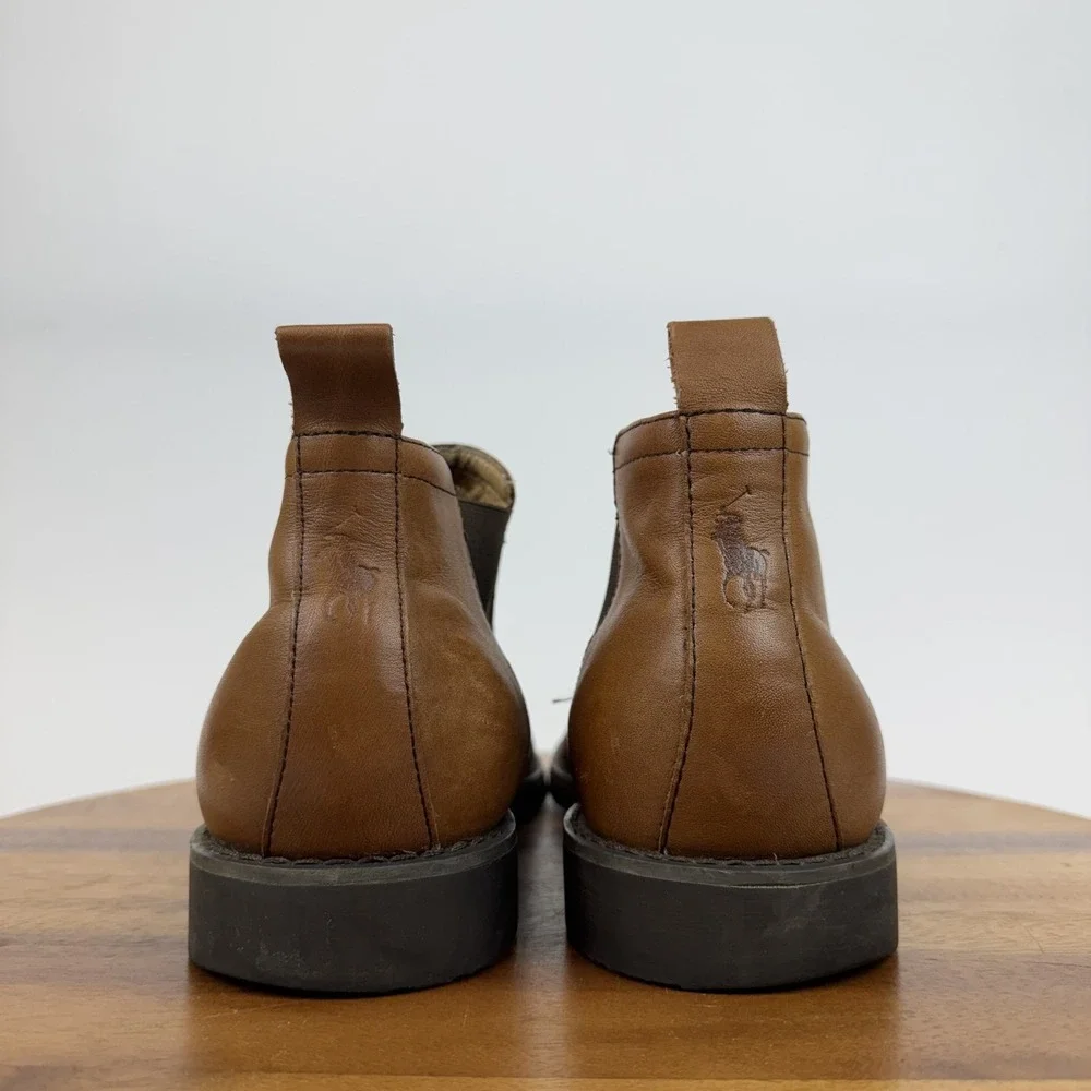 Mens Polo Ralph Lauren Waterbury Brown Burnished Leather Chelsea Boots‎ Sz 12 D